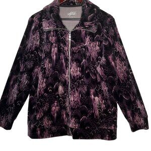 Style & Co Sport Womens 1X Velour Jacket Purple Black Abstract Full Zip  LW